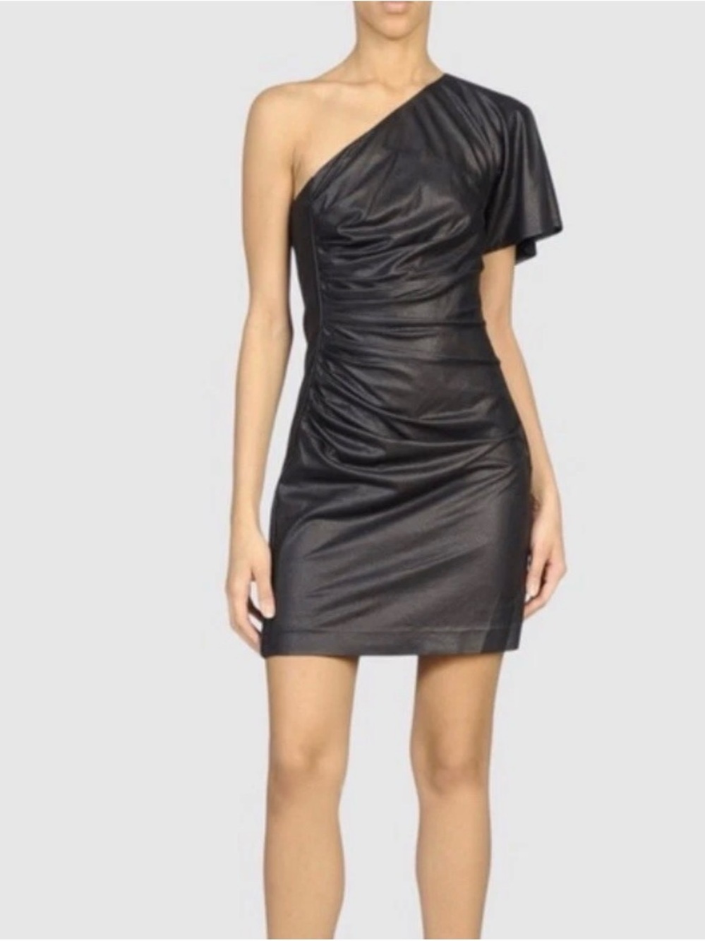 Catherine Malandrino Black One-Shoulder Ruched Mini Dress - Homecoming